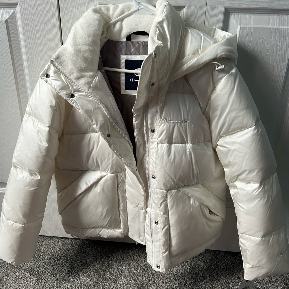 Champion coat Hooded Puffer Jacket, Script Logo